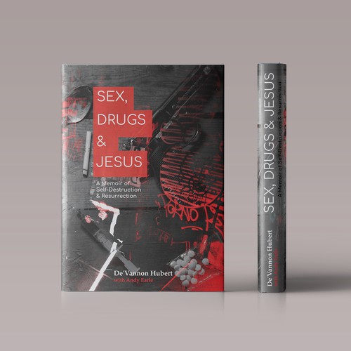 Drug design with the title 'Book cover design for Sex. Drugs & Jesus'