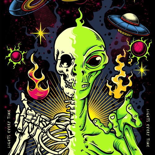 Alien artwork with the title 'Alien " Lights Every Time"'