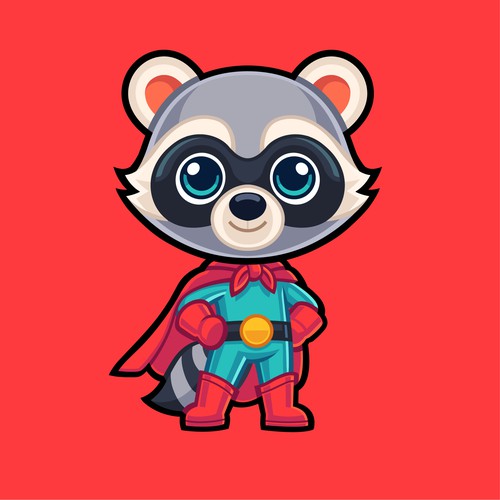 Superhero logo with the title 'cute raccoon superhero'