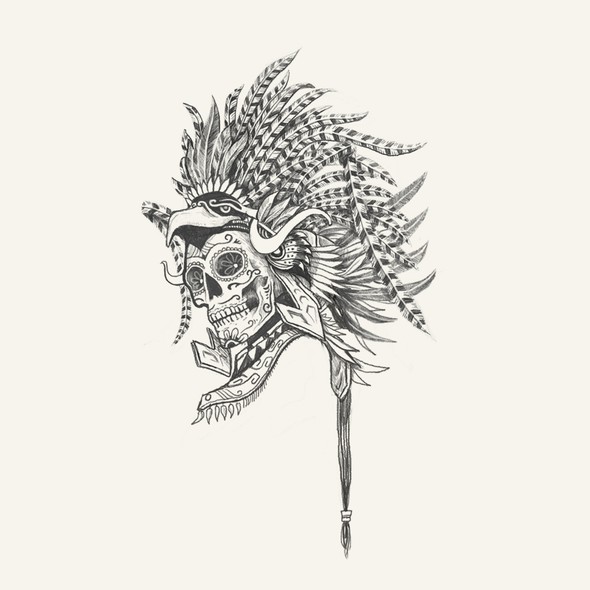 Sugar skull design with the title 'Provocative Mexican Headdress and Skull Design'