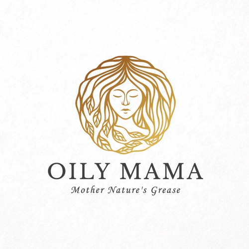 Golden design with the title 'Oily Mama Logo'