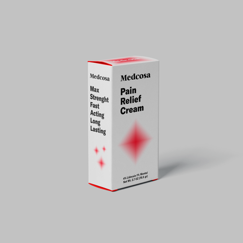 Pharmaceutical packaging with the title 'Packaging design for Pain Relief Cream'