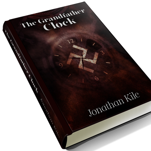 Clock design with the title 'Create a book cover for a smart globe-spanning thriller with a Nazi element.'