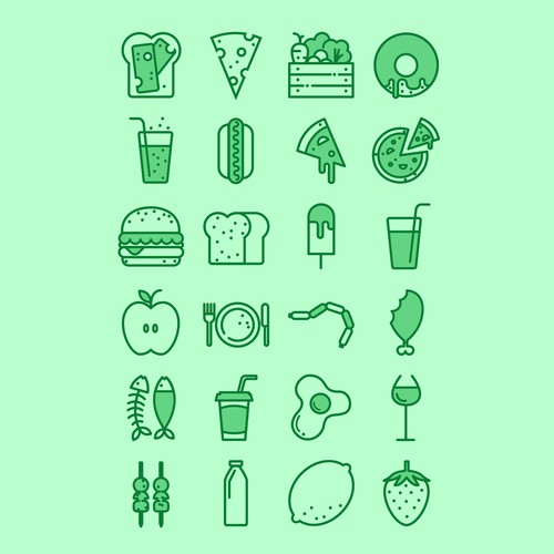 Green illustration with the title 'Food icons'