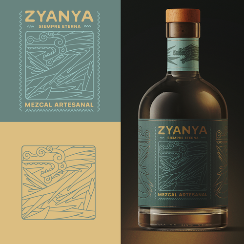 Aztec design with the title 'Zyanya logo -  artisan mezcal'