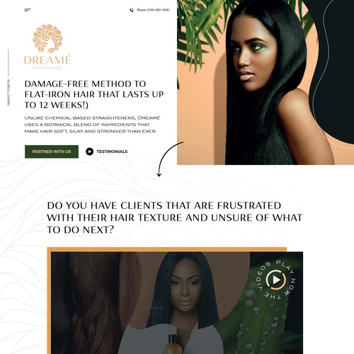 Redesigned website with the title 'Innovative hair care product needs a compelling website'