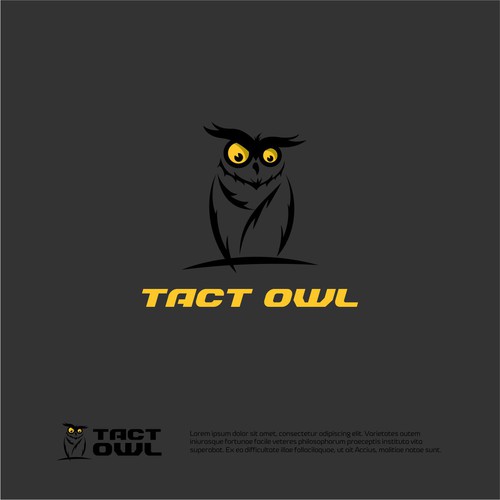 Cartoon brand with the title 'A scary owl with great tactical ability for a defense flashlight..'