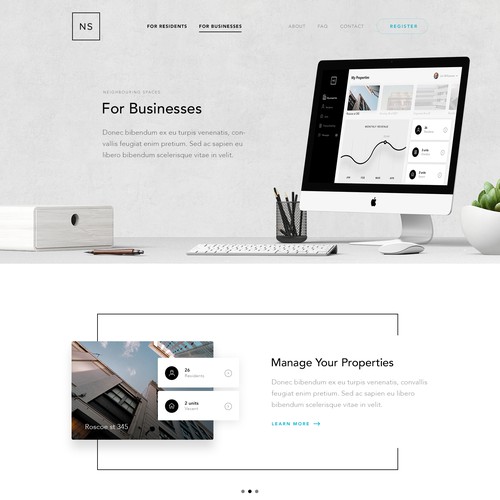 SaaS website with the title 'Website Design for Neighbouring Spaces'