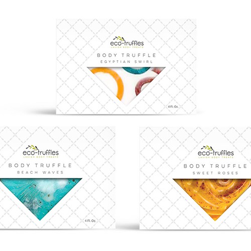 Soap packaging with the title 'Eco-Truffles. Re-designing packaging of our all-natural and organic hair, face and skin care products.'