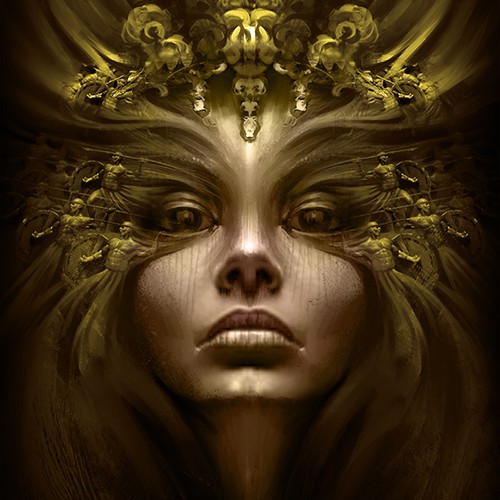 Painting artwork with the title 'Majestic face of an empress for a fantasy book cover'