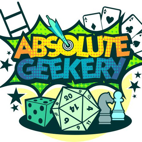 Board game logo with the title 'Absolute Geekery Logo Design'