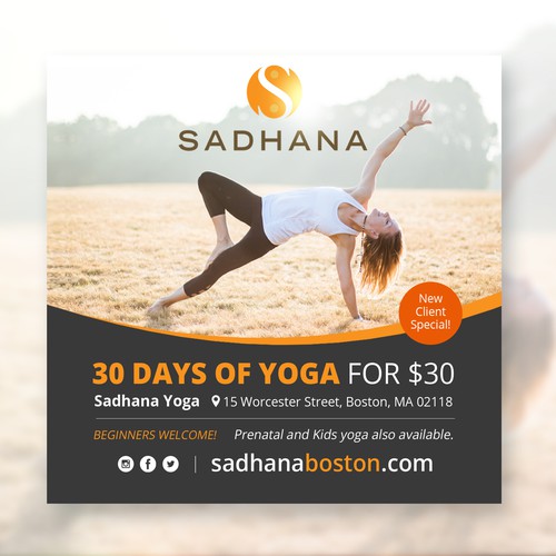 Yoga studio design with the title 'Yoga print ad'