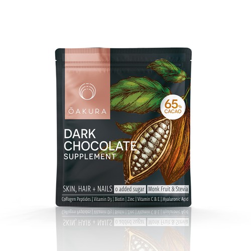 Package label with the title 'Dark chocolate pouch'