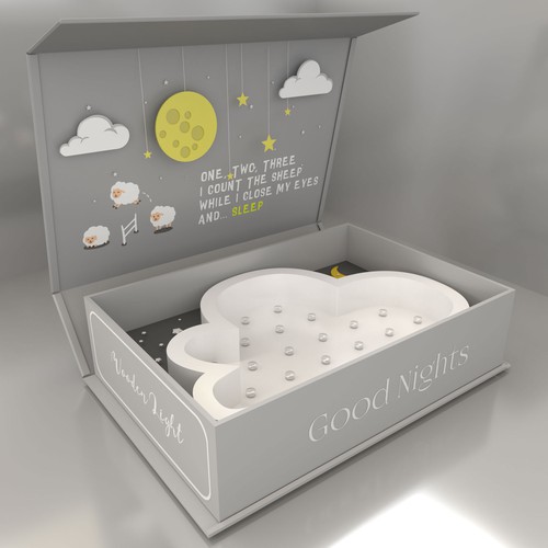 3D packaging with the title 'Good night lamps from Birch @nd concept'