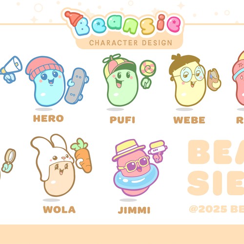 Bean design with the title 'Beansie character design'
