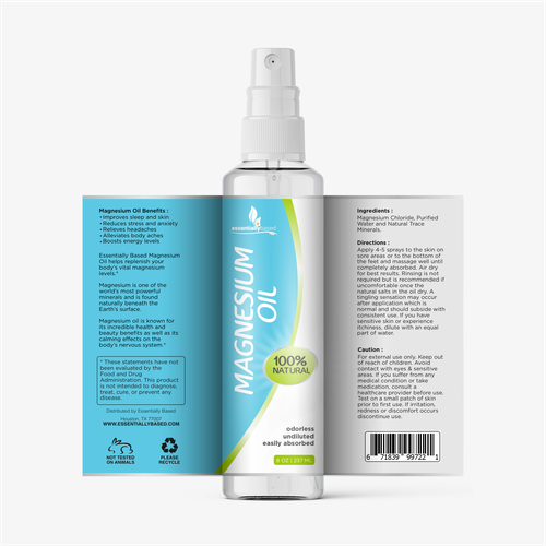Essential oil label with the title 'Magnesium Oil'