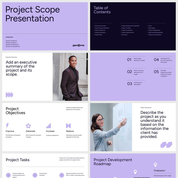 Project design with the title 'Modern and clean business presentation template'