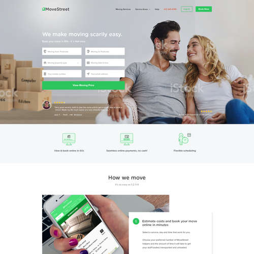 Startup website with the title 'Homepage design for Australia based house moving service start up company'