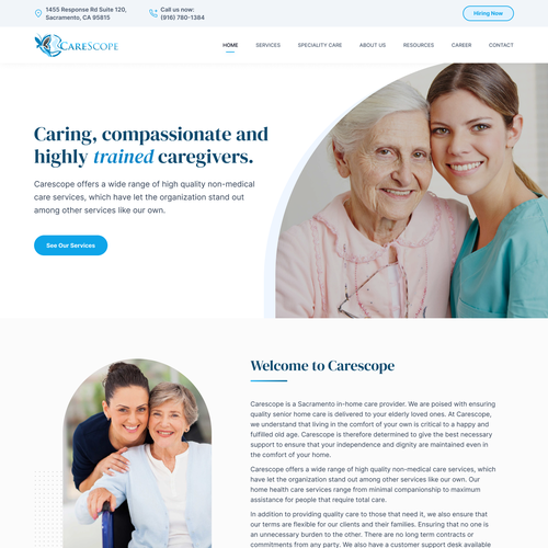 Redesigned website with the title 'Website redesign concept for Carescope '
