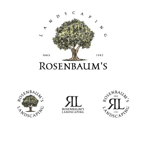 Tree brand with the title 'Logo and brand identity for Rosenbaum's Landscaping'