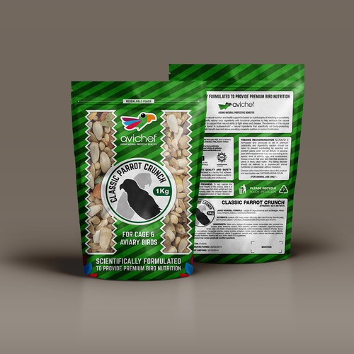 Stand-out design with the title 'Design packaging labels for AviChef Bird Food'