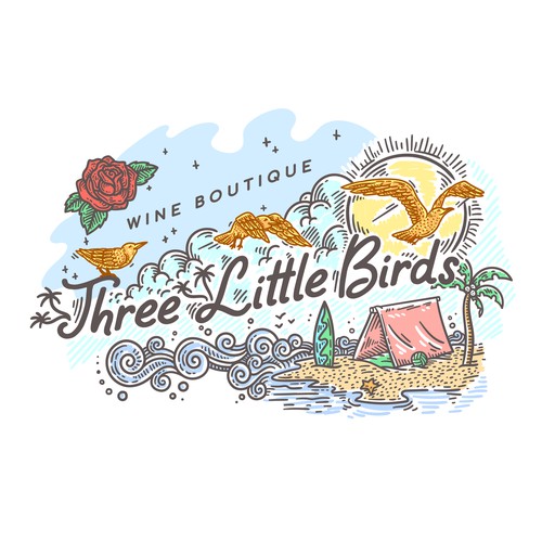 Bird artwork with the title 'Three Little Birds'