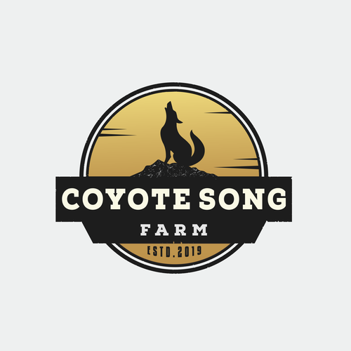 Coyote design with the title 'Vintage logo design for coyote song farm'