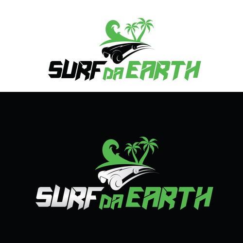 Playful logo with the title 'Surf Da Earth - Off Road Skateboards Hawaii'