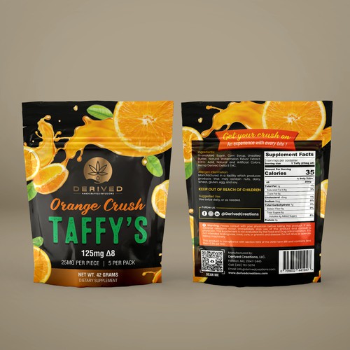 Packet packaging with the title 'Packaging design for D8 Taffy'