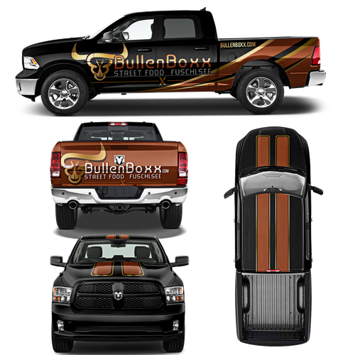Trailer design with the title 'Stunning Design for Beef selling Event-Truck "BullenBoxx"'