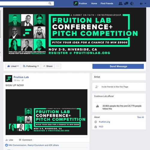 Content design with the title 'Fruition Lab Facebook Page'