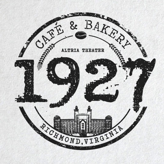 Typewriter logo with the title 'Cafe Bakery inside music Venue'