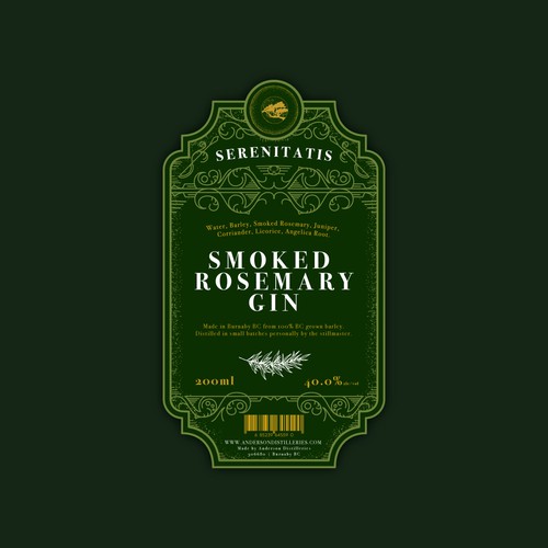Gin label with the title 'Smoked Rosemary Gin'