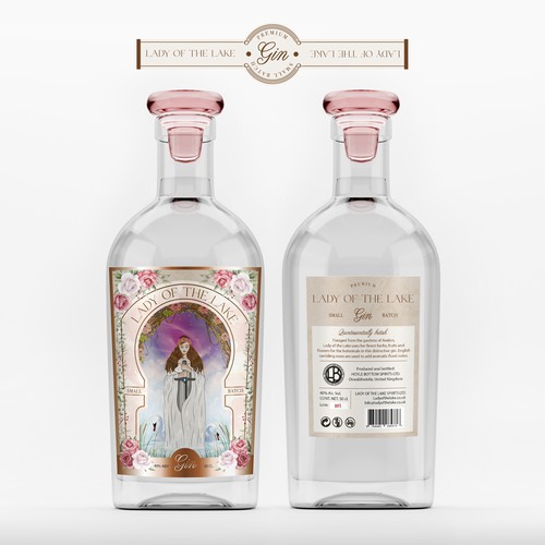Gin label with the title 'Lady of the Lake - Premium Gin'