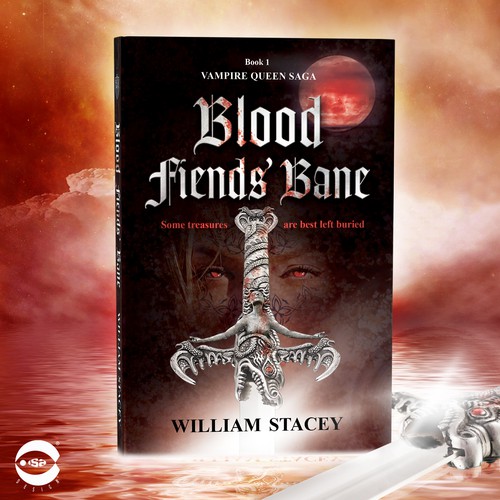 Viking design with the title 'Book cover for "Blood Fiends' Bane" by William Stacey'