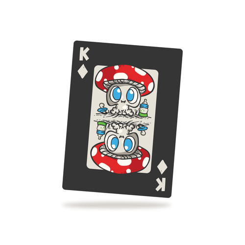 Playing card design with the title 'Dark but Cute Mushroom Monsters Playing Cards'
