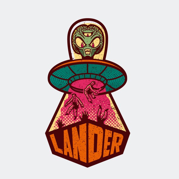 Abduction logo with the title 'Lander needs a Mascot Logo WWW.LANDR.LA'