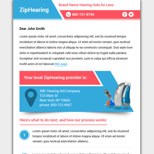 Customer design with the title 'Mail concept for hearing company'