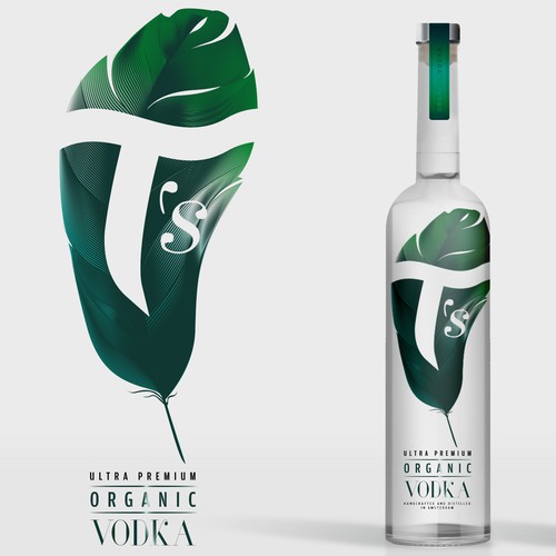 Green label with the title 'Elegant label design for premium vodka'