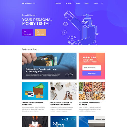 Blog website with the title 'Finance advise landing page'