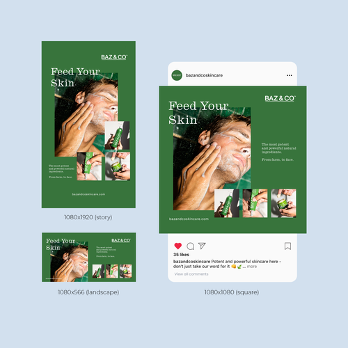 Instagram ad design with the title 'Baz and Co Skincare'