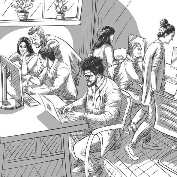 Professional illustration with the title 'Workspace'