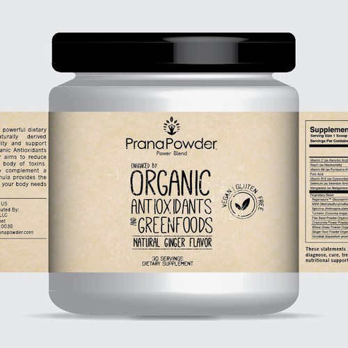 Typographic label with the title 'Create a winning label for Prana Powder!'