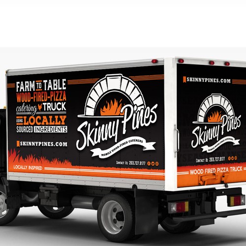 Food truck design with the title 'Wood Fired Pizza Box Truck!'