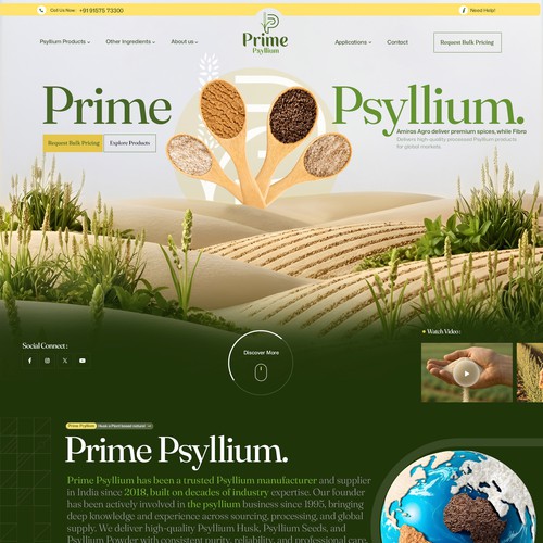 Natural website with the title 'Web page design for Psyllium Husk'