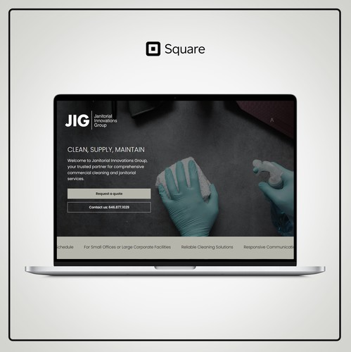 Gray and blue design with the title 'Modern Square Online Design for Professional Janitorial Services'