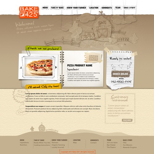 Homepage website with the title 'Home-page concept for Pizza Online Delivery'