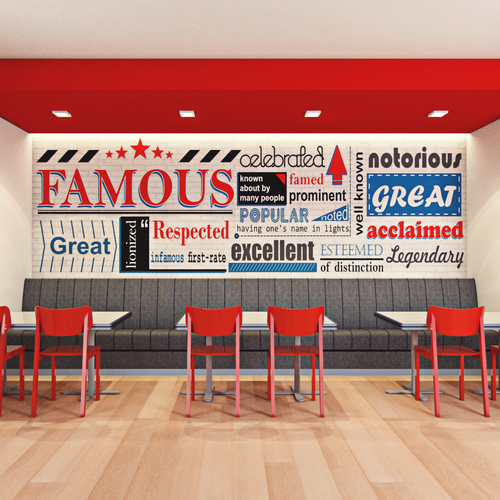 Red illustration with the title 'Wall Design'