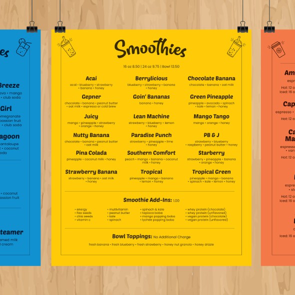 Food design with the title 'The Smoothie Shack Menu Boards'