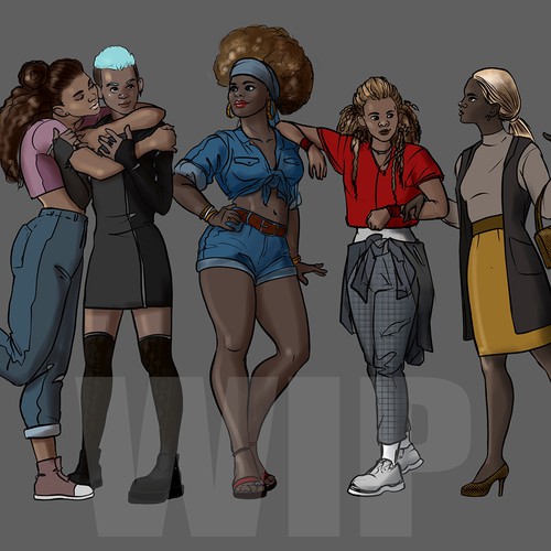 Women artwork with the title 'Illustration of Black Female Group of Friends'